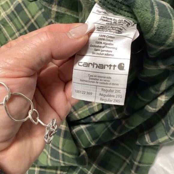 Carhartt Mens Workwear Button Down Plaid Flannel Shirt Sz 2XL Green Thick - Picture 7 of 7